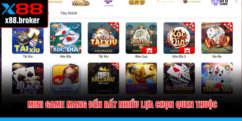 Mini game mang đến rất nhiều lựa chọn quen thuộc
